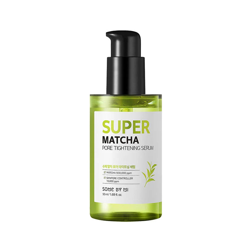 Some By Mi Super Matcha Pore Tightening Serum – A lightweight serum formulated with 93% matcha water to control oil, tighten pores, and hydrate the skin, perfect for oily and large pores.