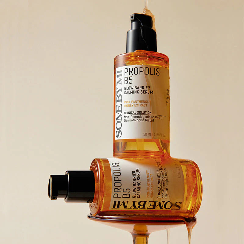 Some By Mi Propolis B5 Glow Barrier Calming Serum – A hydrating serum enriched with Royal Gold Honey Rx, Centella Asiatica, and Niacinamide to soothe, protect, and hydrate the skin.