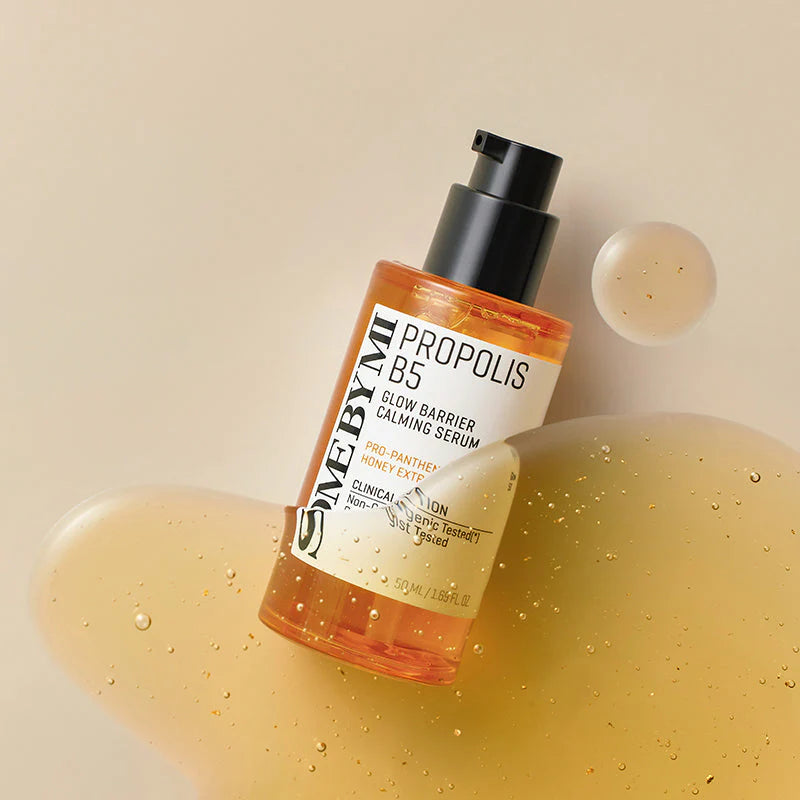 Some By Mi Propolis B5 Glow Barrier Calming Serum – A hydrating serum enriched with Royal Gold Honey Rx, Centella Asiatica, and Niacinamide to soothe, protect, and hydrate the skin.