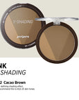 Peripera Ink V Shading contour powder in a compact size, designed for creating natural 3D shading on the face. Comes in three shades: Almond Brown 01, Cacao Brown 02, and Hazel Gray, providing a sculpted, soft, and smooth contour finish.