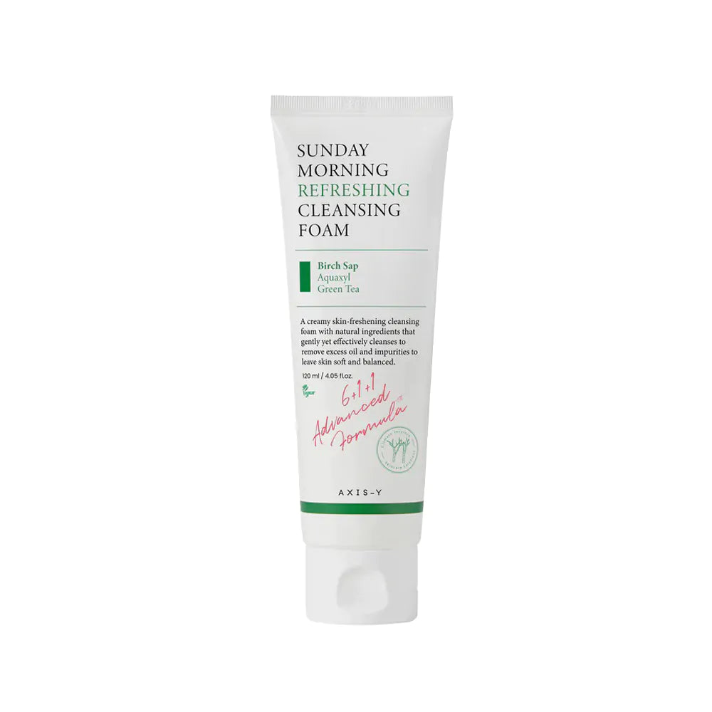 AXIS-Y Sunday Morning Cleansing Foam: A gentle, creamy foam cleanser that deeply cleanses while maintaining your skin's natural pH balance, leaving skin soft, hydrated, and balanced