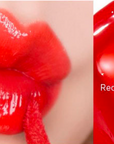 Before and after using Moonshot Tint Fit Shine – Showing lips with a glossy, lustrous shine and vibrant color that lasts all day, without feeling heavy or sticky.