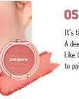 Close-up of the Peripera Pure Blushed Sunshine Cheek blush on the cheeks, highlighting the smooth, seamless application, and the radiant, matte finish that absorbs excess oil for long-lasting wear.