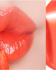 Before and after using Moonshot Tint Fit Shine – Showing lips with a glossy, lustrous shine and vibrant color that lasts all day, without feeling heavy or sticky.