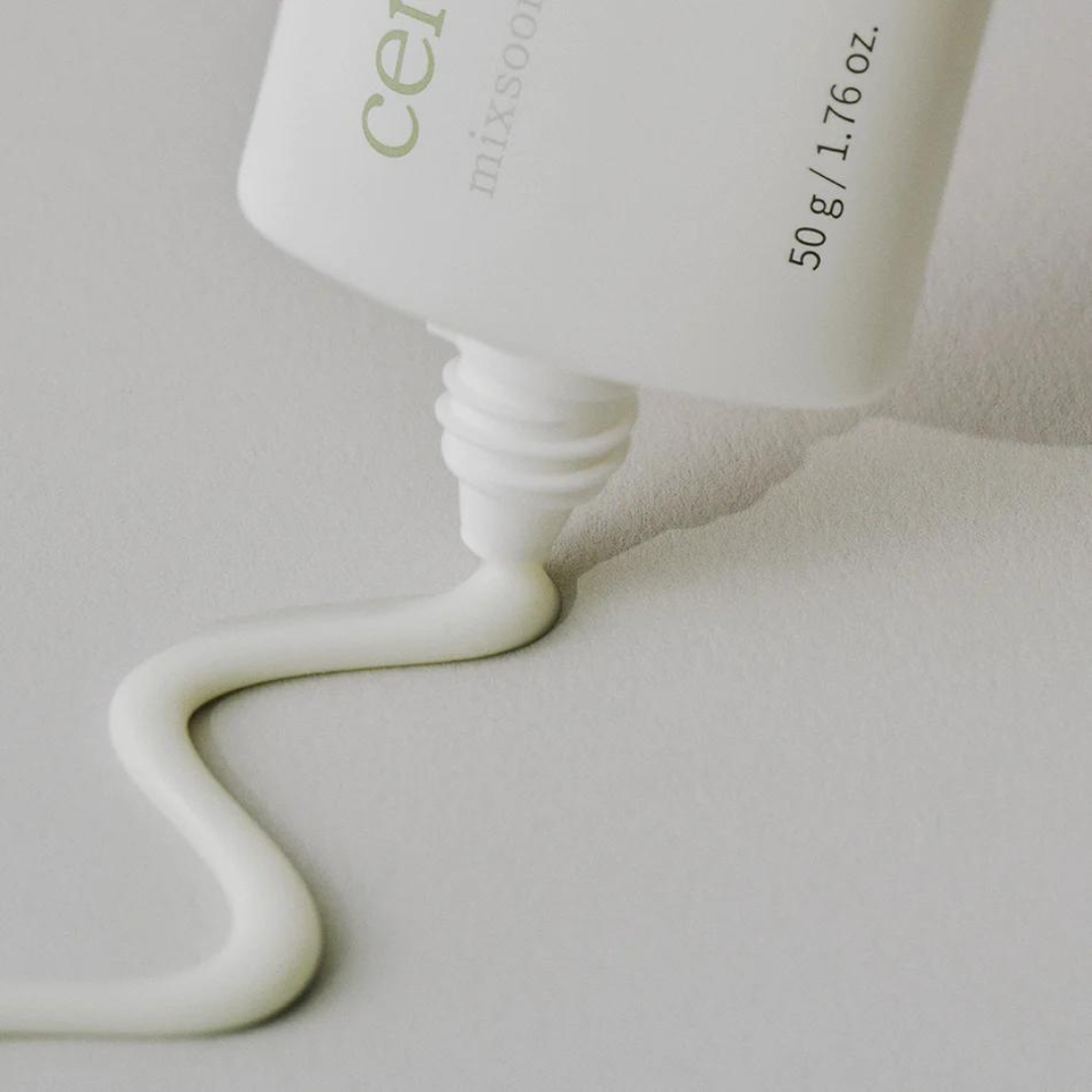 Close-up of Mixsoon Centella Sun Cream’s smooth, serum-like texture – Lightweight and fast-absorbing for a refreshing finish that hydrates and protects the skin.