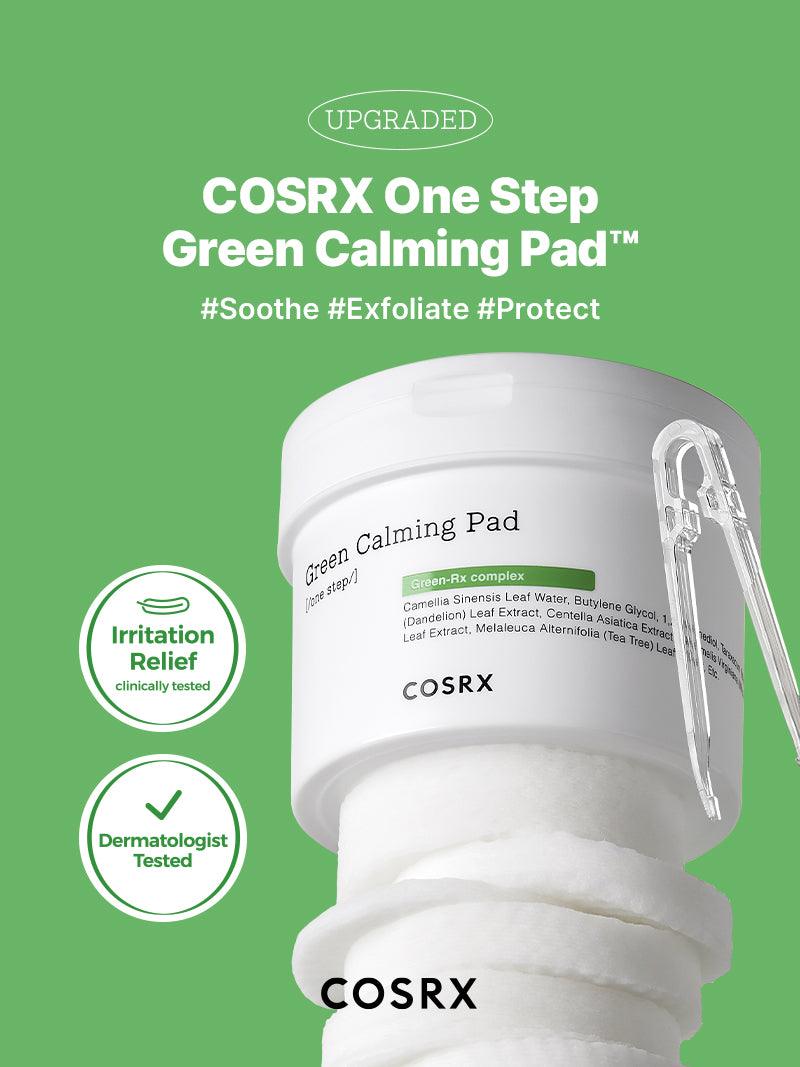 COSRX One Step Green Calming Pad – Pre-soaked pads with Green Tea Water to soothe, hydrate, and cleanse sensitive skin