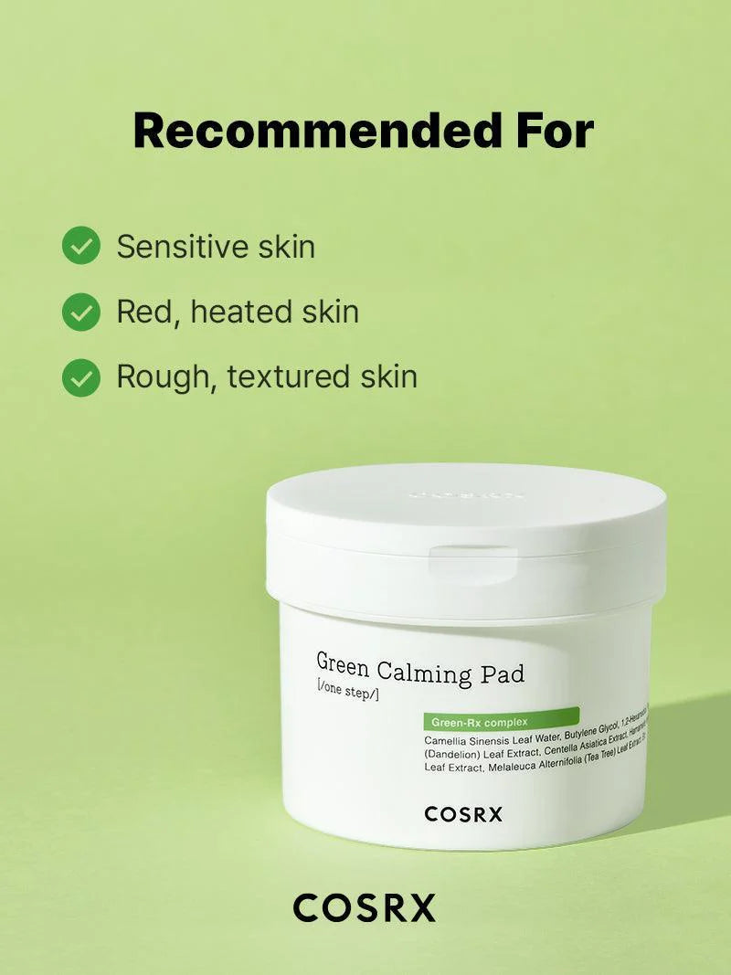 COSRX One Step Green Calming Pad – Pre-soaked pads with Green Tea Water to soothe, hydrate, and cleanse sensitive skin