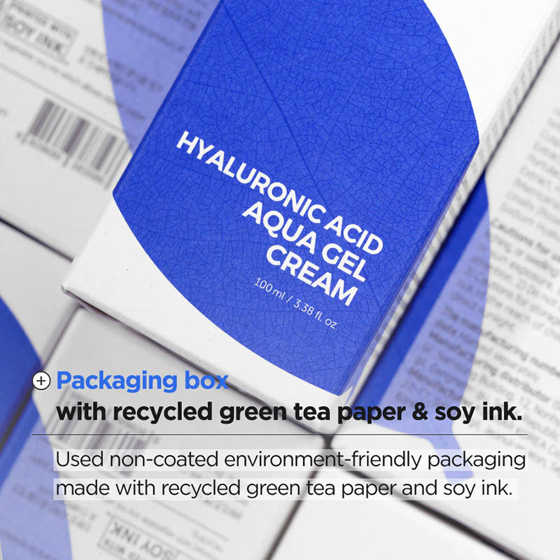 Isntree Hyaluronic Acid Aqua Gel Cream packaging – refreshing gel moisturizer for deep hydration and calming, ideal for sensitive skin