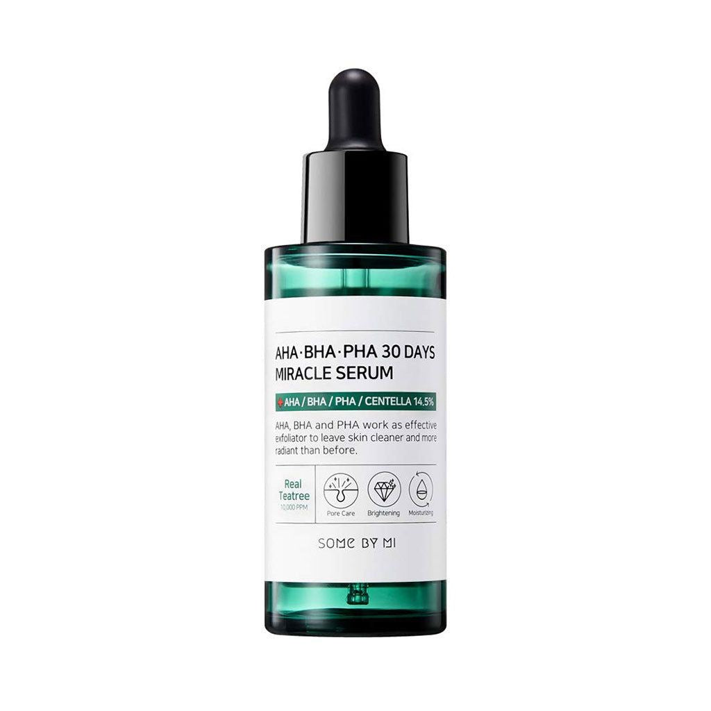 Some By Mi AHA BHA PHA 30 Days Miracle Serum – Acne treatment serum with tea tree leaf water, centella asiatica, and AHA/BHA/PHA for clear, smooth skin.