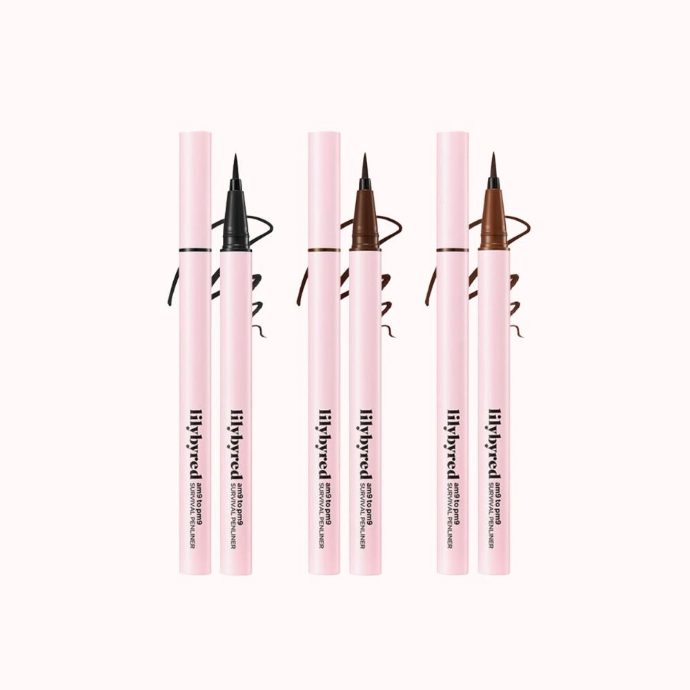 Lilybyred AM9 to PM9 Survival Penliner – A long-lasting, waterproof, and smudge-proof liquid eyeliner with a precise 0.1 mm tip for clean, bold lines.