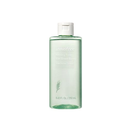 Innisfree Green Barley Peeling Toner – 250ml toner with Jeju green barley and white willow bark extract for gentle exfoliation and hydration