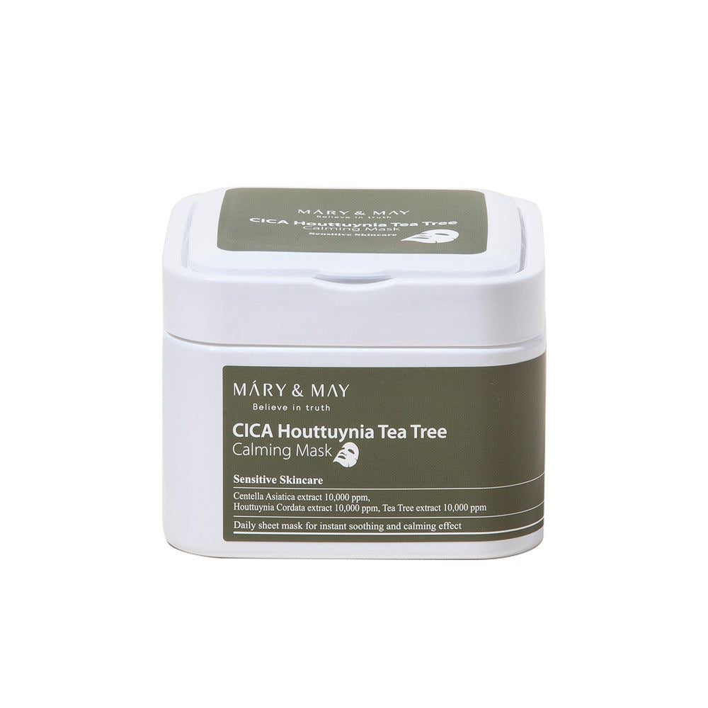 Mary & May Cica Houttuynia Tea Tree Calming Mask – A soothing sheet mask with Centella Asiatica, Houttuynia Cordata, and Tea Tree Extract, perfect for irritated and sensitive skin.