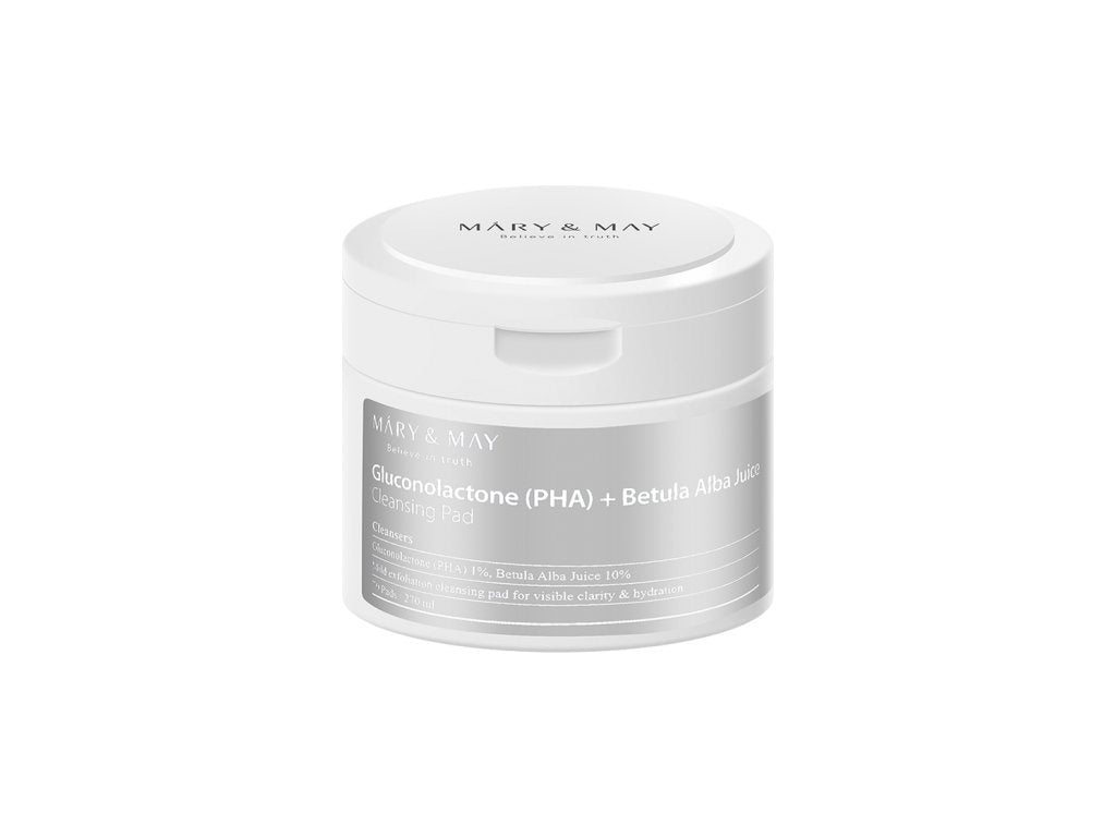 Mary & May Gluconolactone PHA + Betula Alba Juice Cleansing Pad – A pack of 70 exfoliating pads that gently cleanse and exfoliate, leaving the skin soft, refreshed, and glowing.