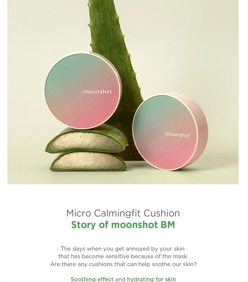 Moonshot Micro Calming Fit Cushion – A lightweight cushion foundation with SPF 50+ PA+++, offering natural, smooth coverage while calming and hydrating sensitive skin.