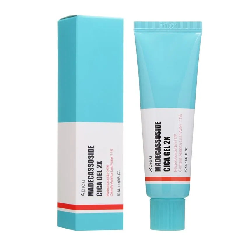 A'pieu Madecassoside Cica Gel 2X calming sensitive skin with Madecassoside for hydration and healing