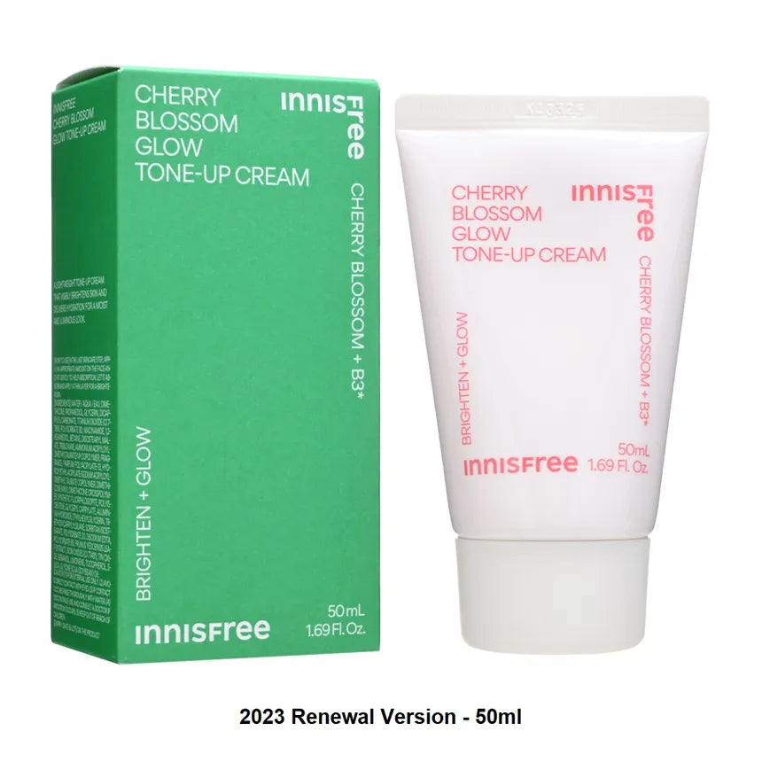 Innisfree Jeju Cherry Blossom Tone Up Cream packaging – 50g jar, vegan and free from harsh chemicals, ideal for daily use on all skin types