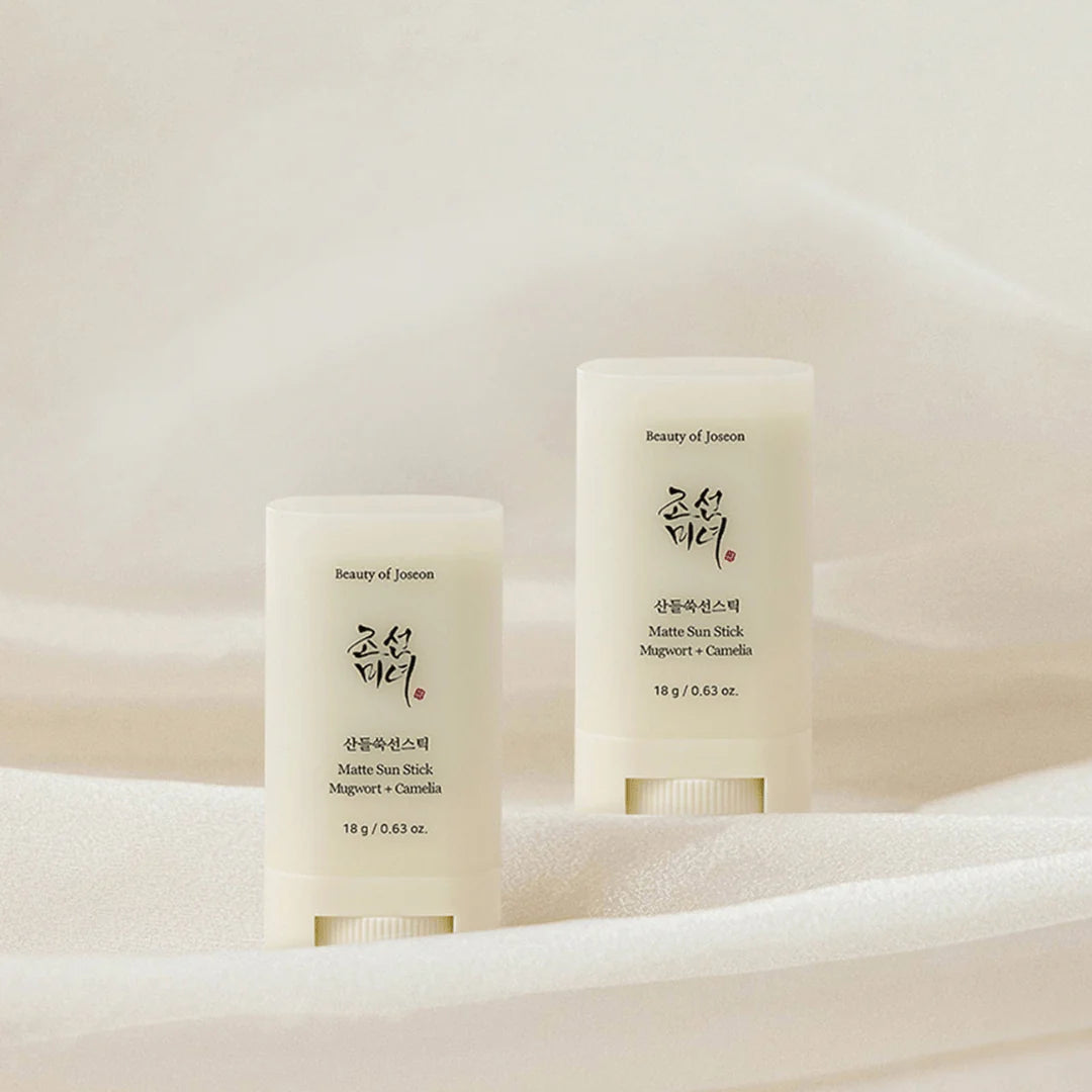 Beauty of Joseon Matte Sun Stick, 18g, provides SPF 50+ PA++++ protection with a smooth matte finish, ideal for daily use and over makeup