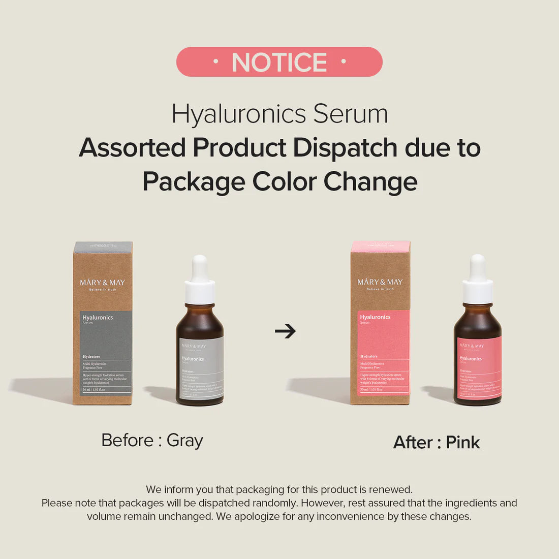 Close-up of Mary & May Multi Hyaluronic Serum packaging – Highlighting the sleek bottle design and emphasizing the six types of hyaluronic acid that lock in hydration and promote smooth, hydrated skin.
