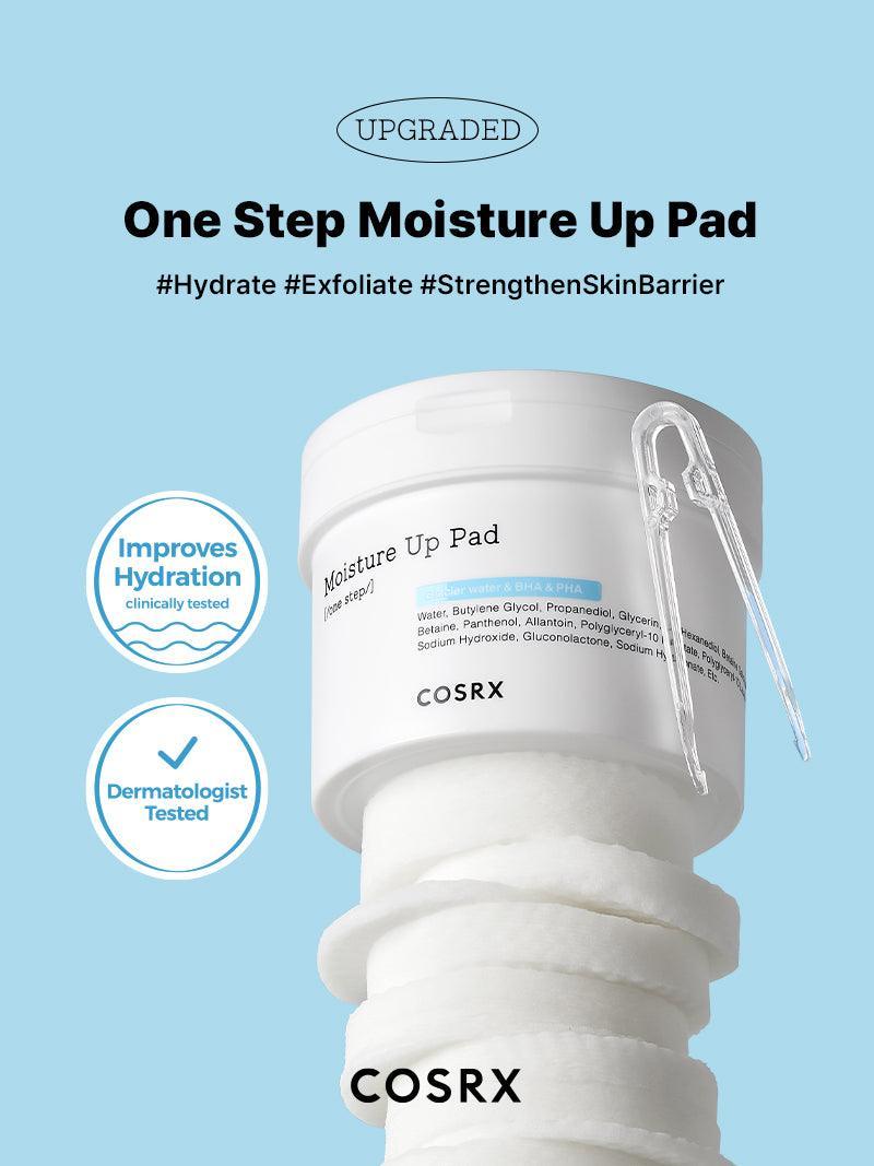 COSRX One Step Moisture Up Pad – Hydrating, exfoliating pads with Alaskan Glacier Water for smooth, refreshed skin