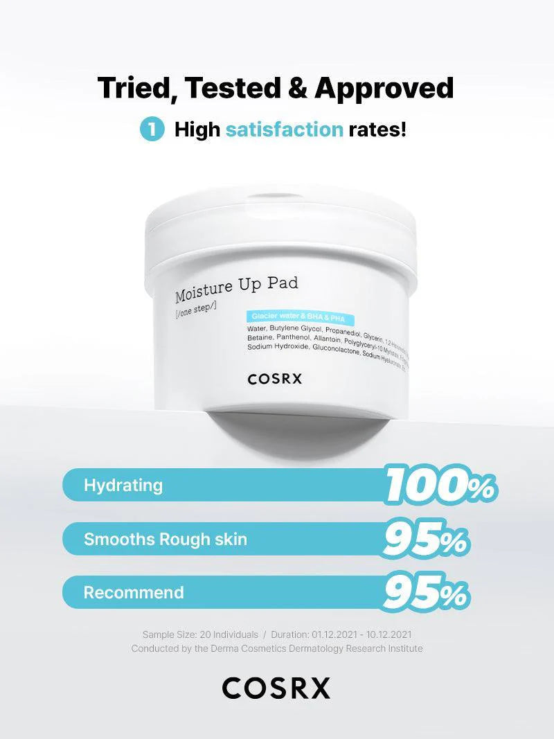 COSRX One Step Moisture Up Pad – Hydrating, exfoliating pads with Alaskan Glacier Water for smooth, refreshed skin