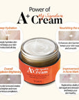 TIA'M My Signature A+ Cream – Before and after images showing how the cream brightens and evens out skin tone, helping to fade acne scars and leaving the skin more hydrated and glowing.