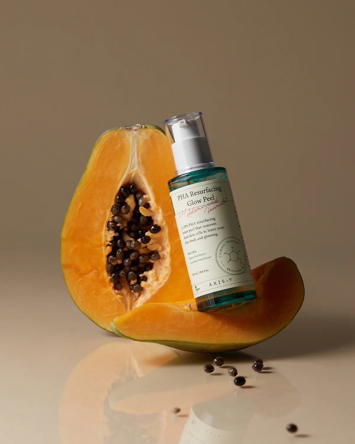 AXIS-Y PHA Resurfacing Glow Peel: 50ml bottle of gentle exfoliating gel enriched with cucumber, papaya, and centella asiatica for brightening and pore clearing