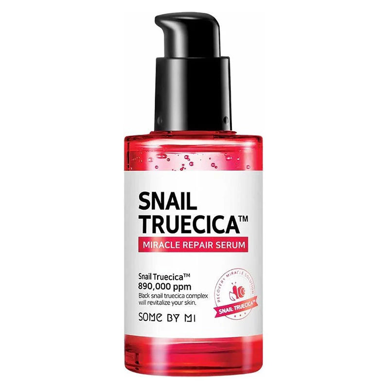 Some By Mi Snail Truecica Miracle Repair Serum – A lightweight serum with 89% snail truecica that repairs, soothes, and strengthens the skin, reducing dark spots and calming irritation.