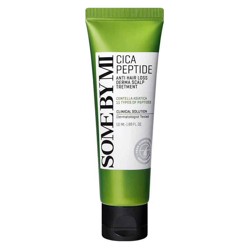 Some By Mi Cica Peptide Anti Hair Loss Derma Scalp Treatment – A lightweight conditioner with Cica extract and 11 peptides to moisturize and repair dry, damaged, and brittle hair.