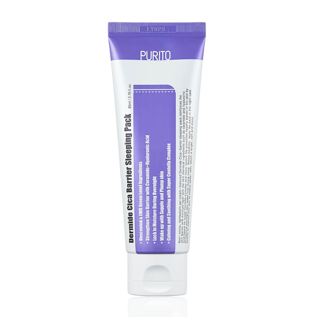 Purito Dermide Cica Barrier Sleeping Pack 80ml – Soothing overnight cream with Centella Asiatica (Cica) to repair and hydrate skin.