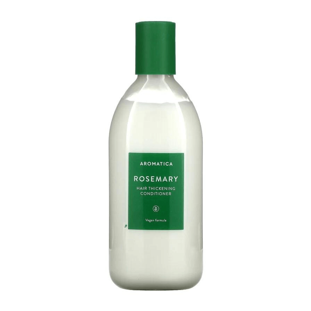 Aromatica Rosemary Hair Thickening Conditioner adds fullness and smoothness, leaving hair soft, shiny, and full of volume