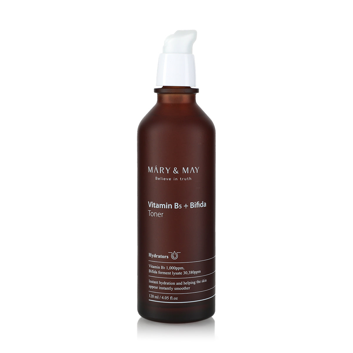 Mary & May Vitamin B5 + Bifida Toner – A 120ml bottle of hydrating toner with 30,000ppm Bifida Ferment Lysate and 1,000ppm Vitamin B5, designed to deeply hydrate, soothe, and strengthen the skin barrier.