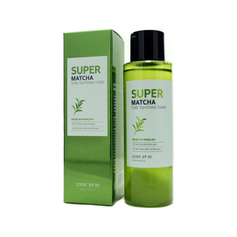 Packaging of Some By Mi Super Matcha Pore Tightening Toner – A two-part toner with Matcha Water and soothing ingredients like Willow Bark, Tea Tree, and Centella to control oil, tighten pores, and calm skin.