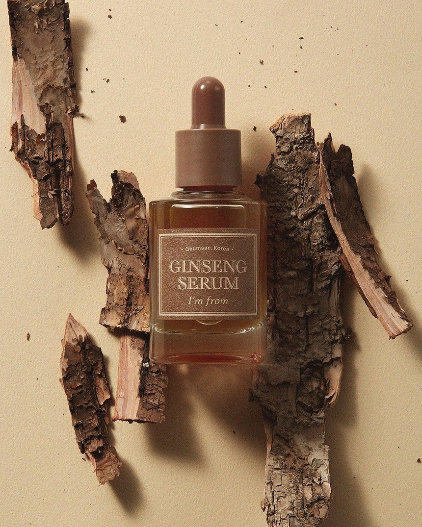 I'm From Ginseng Serum, a hydrating anti-aging serum with 7.98% red ginseng extract to boost skin circulation, improve elasticity, and reduce wrinkles