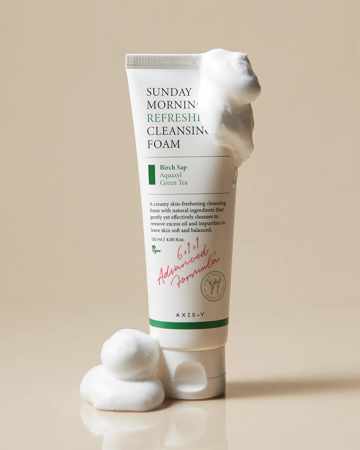 AXIS-Y Sunday Morning Cleansing Foam in use: Balancing and hydrating all skin types, including sensitive and acne-prone, while leaving the skin soft, refreshed, and glowing