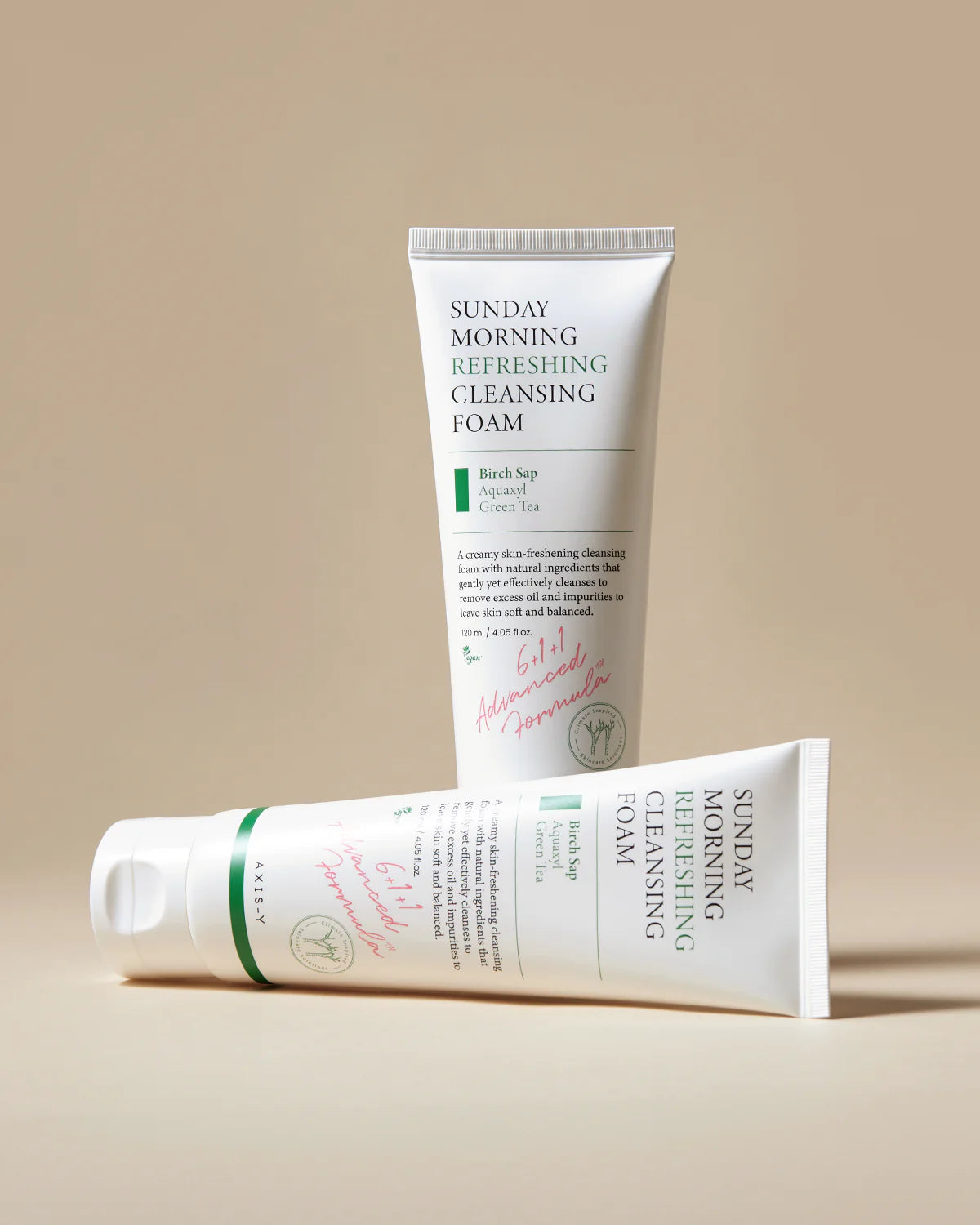 AXIS-Y Sunday Morning Cleansing Foam: 120ml bottle with a convenient pump for easy, mess-free dispensing of the gentle, creamy cleansing foam.