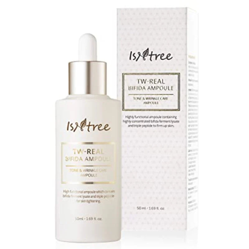 Isntree TW-Real Bifida Ampoule packaging – sleek 50ml bottle of serum to enhance skin’s health, firmness, and brightness