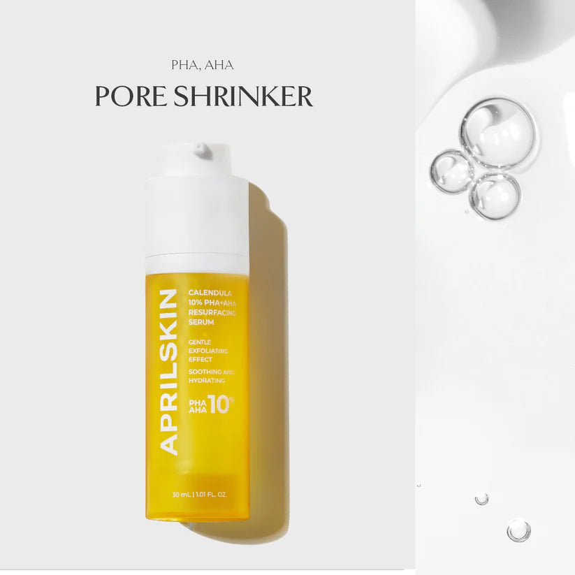 Aprilskin Resurfacing Serum with 10% PHA, AHA, calendula extracts, and hyaluronic acid for hydration and exfoliation