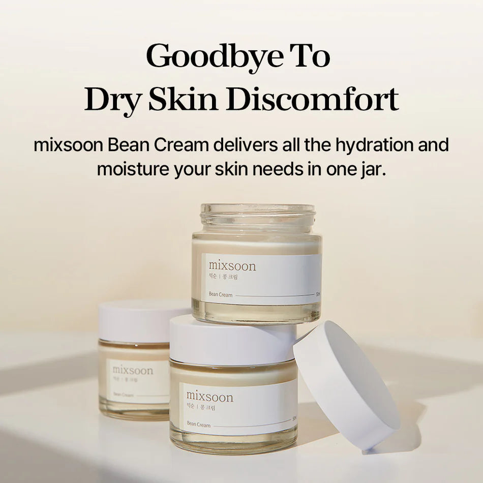 Mixsoon Bean Cream – A deeply hydrating and nourishing skincare cream, featuring key ingredients like fermented soybean extract, Korean pear, pomegranate, and barley for a radiant complexion.