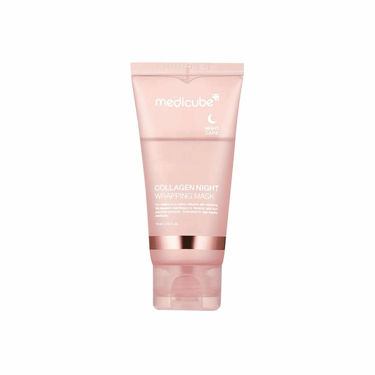 Medicube Collagen Night Wrapping Mask – A jar of innovative overnight mask that enhances skin elasticity, hydration, and glow, designed to be applied before sleep for firm, radiant skin upon waking.