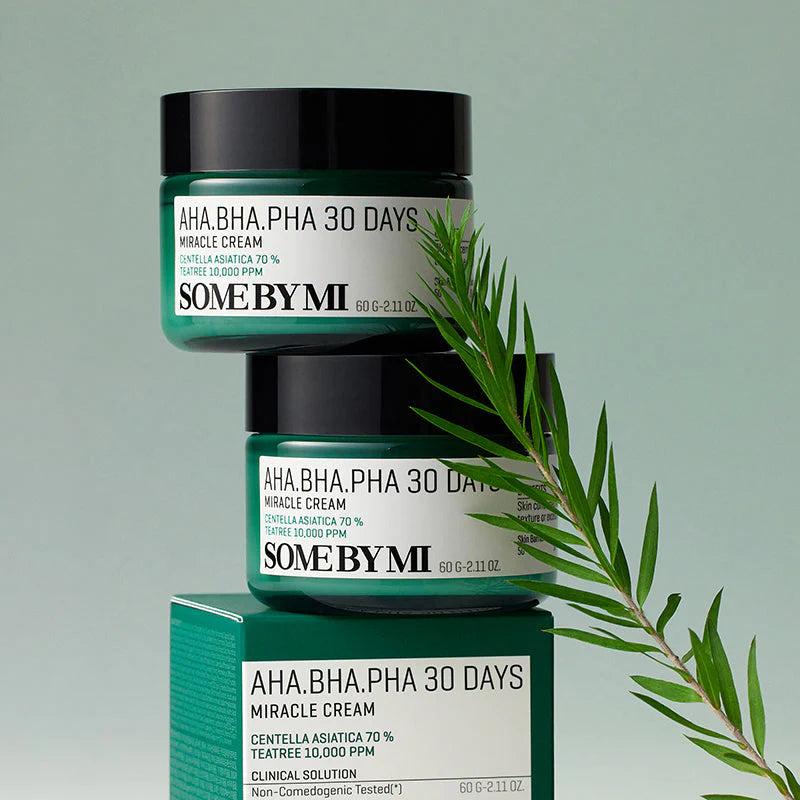 Some By Mi AHA BHA PHA 30 Days Miracle Cream – A soothing, non-greasy moisturizer that helps treat acne and strengthens the skin barrier.
