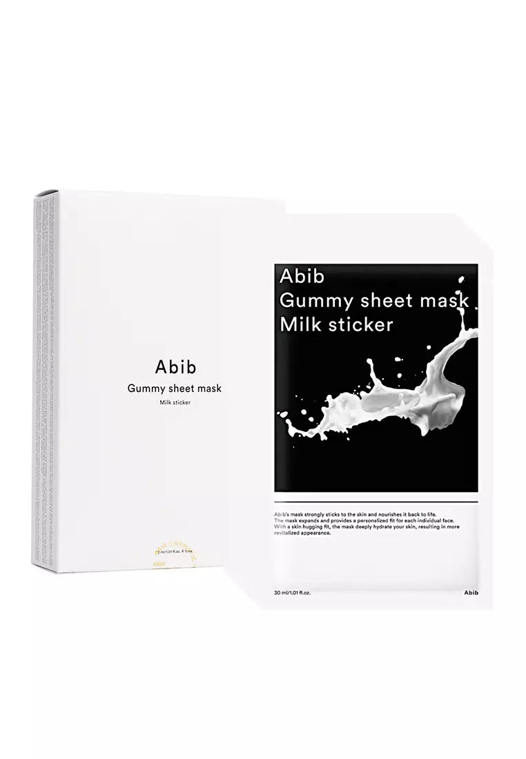 Abib Gummy Sheet Mask Milk Sticker – hydrating and firming sheet mask with collagen and milk protein extract for dry and mature skin