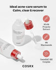Close-up of COSRX AC Collection Blemish Spot Clearing Serum texture – Fast-absorbing, non-sticky formula that targets acne marks and dark spots while calming the skin