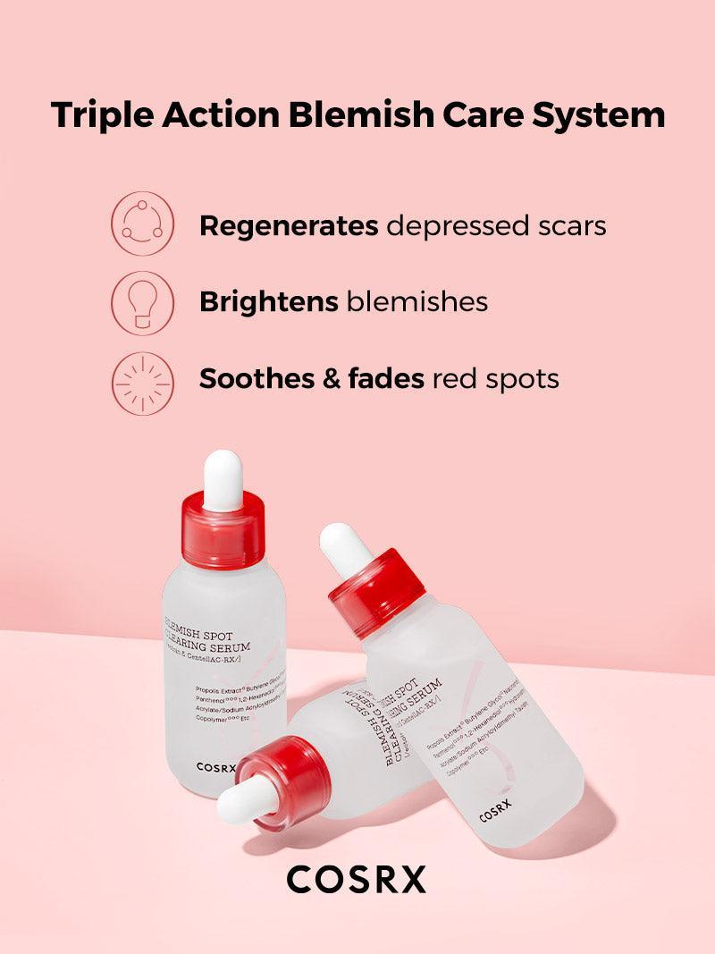 Key ingredients in COSRX AC Collection Blemish Spot Clearing Serum: CentellAC-Rx Complex, Propolis Extract, and Niacinamide – Hydrate, repair, and brighten acne-prone skin