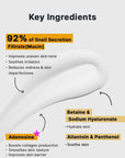 Cosrx Advanced Snail 92 All-In-One Cream ingredients – 92% snail mucin and sodium hyaluronate provide deep hydration, skin repair, and plumping benefits