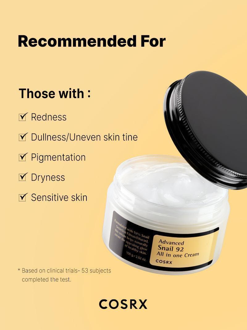 Cosrx Advanced Snail 92 All-In-One Cream – Moisturizer with 92% snail mucin for deep hydration, skin repair, and soothing irritated skin