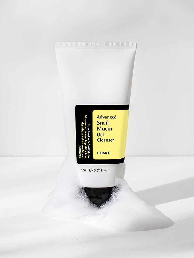 Cosrx Advanced Snail Mucin Gel Cleanser – A gentle gel cleanser enriched with snail mucin to cleanse and hydrate the skin