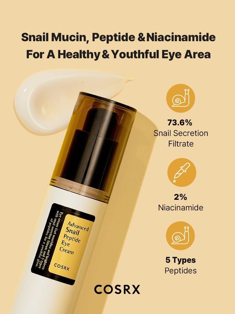 COSRX Advanced Snail Peptide Eye Cream – Lightweight eye cream with 73.6% snail secretion filtrate to hydrate, firm, and brighten the delicate eye area