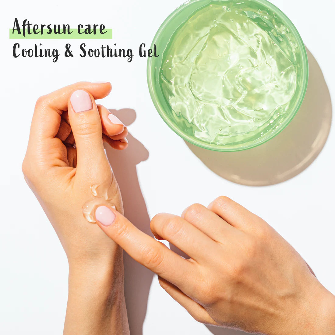 Person applying the Aloe Vera Soothing Gel to their arms or face, showing the smooth absorption and non-greasy feel of the product.