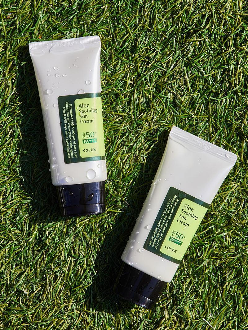 Aloe-based COSRX SPF50 PA+++ Sunscreen – Lightweight, creamy sunscreen for all-day UV defense, soothes, hydrates, and enhances skin comfort with a non-sticky formula