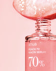 Anua Peach Niacinamide Serum evens skin tone, reduces dark spots, and smooths uneven skin
